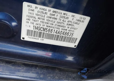 2004 Honda Accord 2.4 Ex from USA, damaged, VIN 1HGCM56614A048635